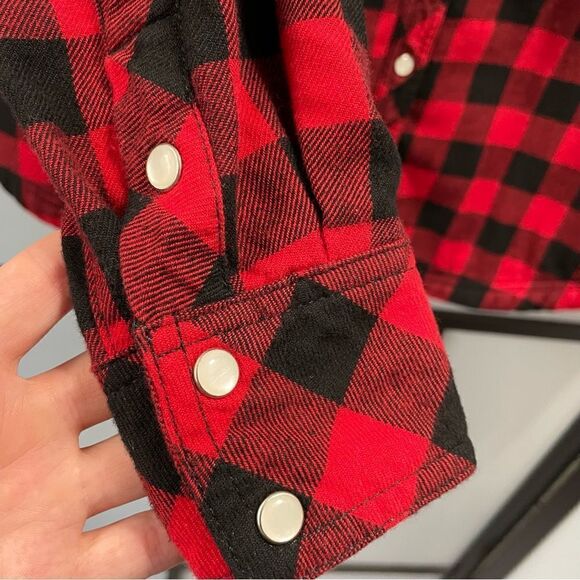[M] BC Clothing Women’s Red & Black Plaid Snap Button Shacket With Fleecy Lining - Picture 9 of 15